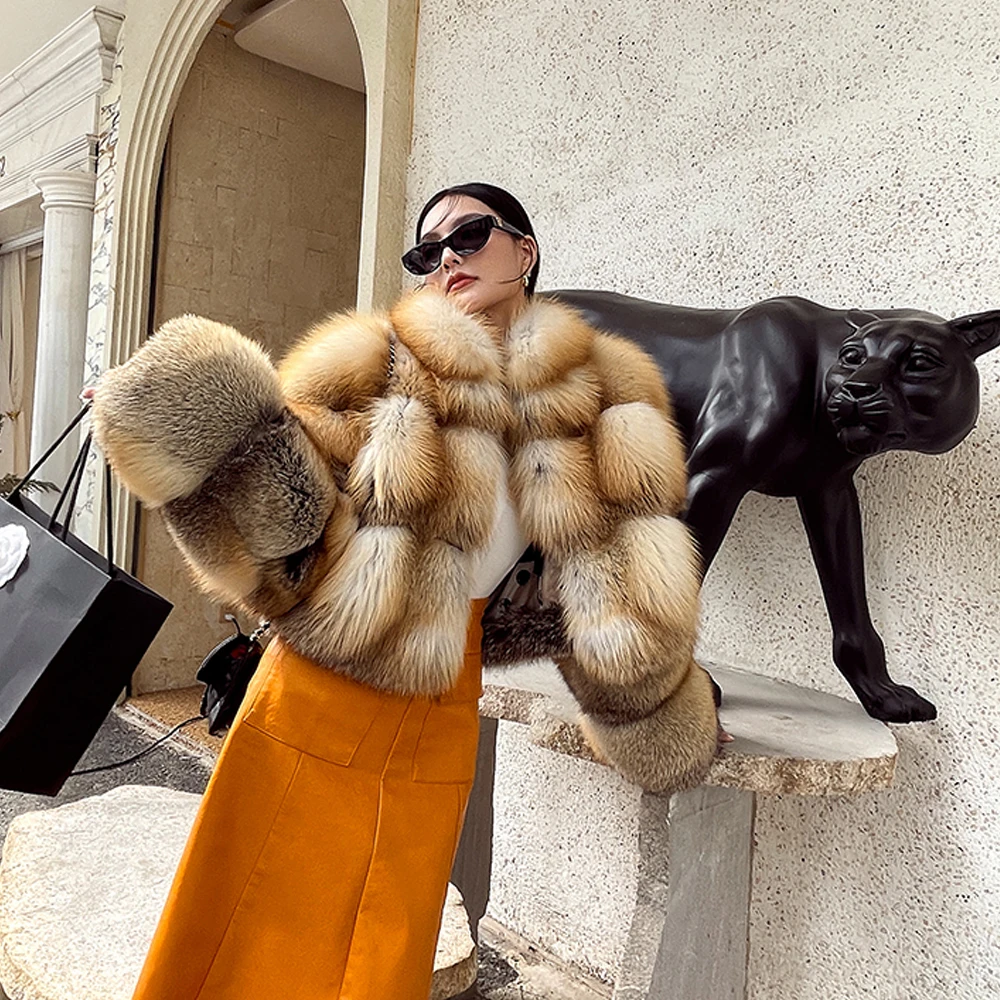 Winter Fashion Real Fox Fur Short Coat For Women High Quality New Full Pelt Genuine Fox Fur Jacket Female Lapel Collar Outerwear