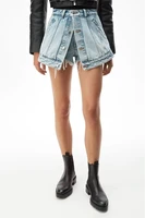 new summer denim shorts fake two pieces high waist raw button scheming design culottes women
