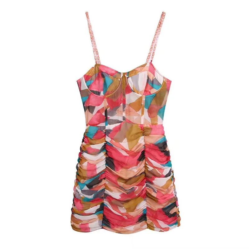

Summer Women's Casual Printed Pleated Slim Fit Slip Dress