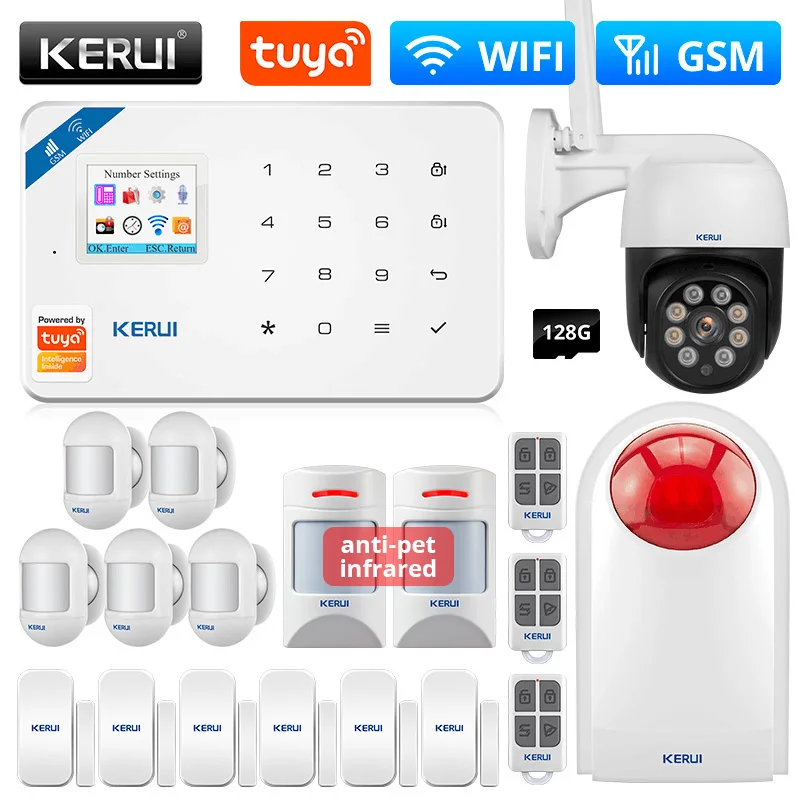 

KERUI W181 Alarm System WIFI GSM Garage Alarm System Tuya Smart Anti-pet Motion Sensor Door Sensor IP Camera Flashing Siren