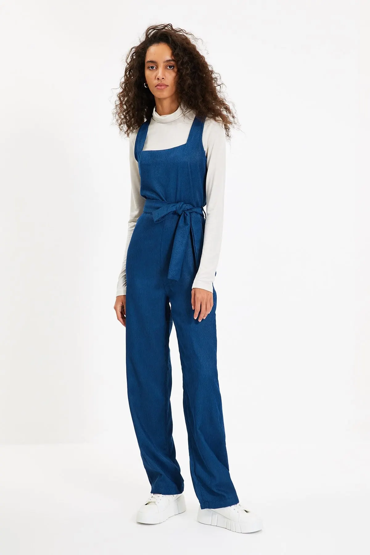 

Women's Overalls Indigo Belted Gilet Jumpsuit Hot Style Quality Fabric Sleeveless Baggy Trousers Casual Jumpsuit