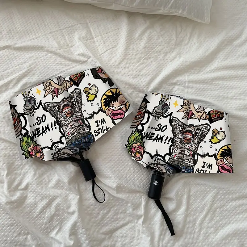 Зонтик Луффи в стиле аниме тройной складной зонтик с защитой от УФ лучей черный