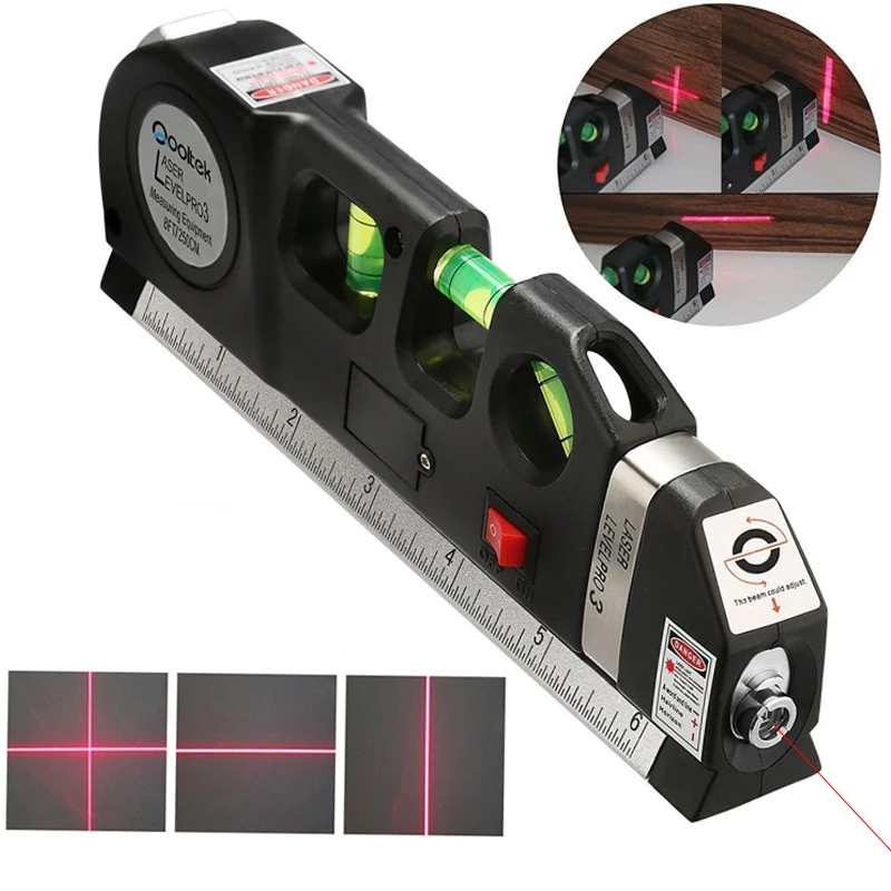 Multifunctional Vertical Horizontal Laser Level Tape Adjustable Standard Ruler Cross Lines Measuring Instrument
