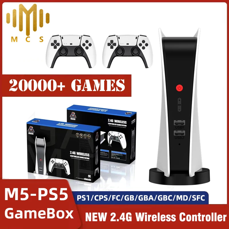 M5-PS5 Game Console Video Gamebox 20000 Retro Arcade Games Built-in Speaker 2.4G Wireless Controller FOR PS1/CPS/FC/GBA