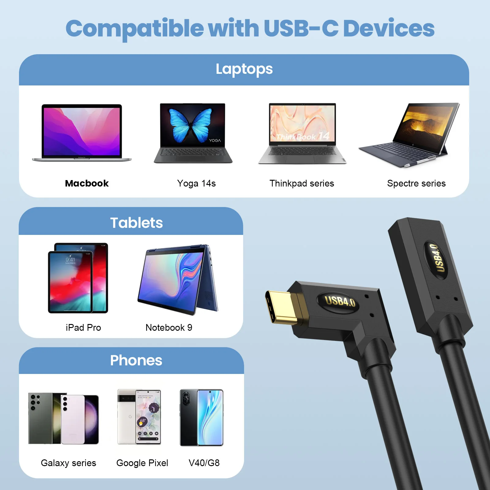 Wholesale USB4 Type-C Male to Female Extension Cable 8K60HZ Lightning Multifunctional 240W 5A 40V Fast Charging