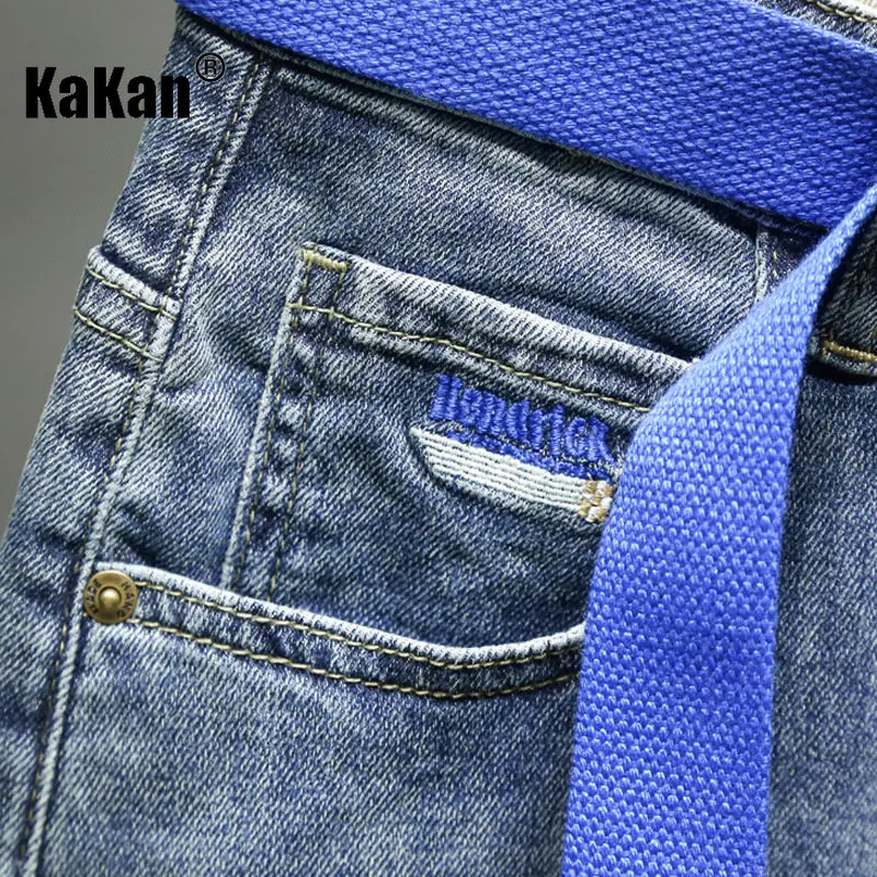 Kakan - European and American Loose Straight Print Blue Jeans, Spring/Summer New Micro Span Junior Jeans Men's K023-8920