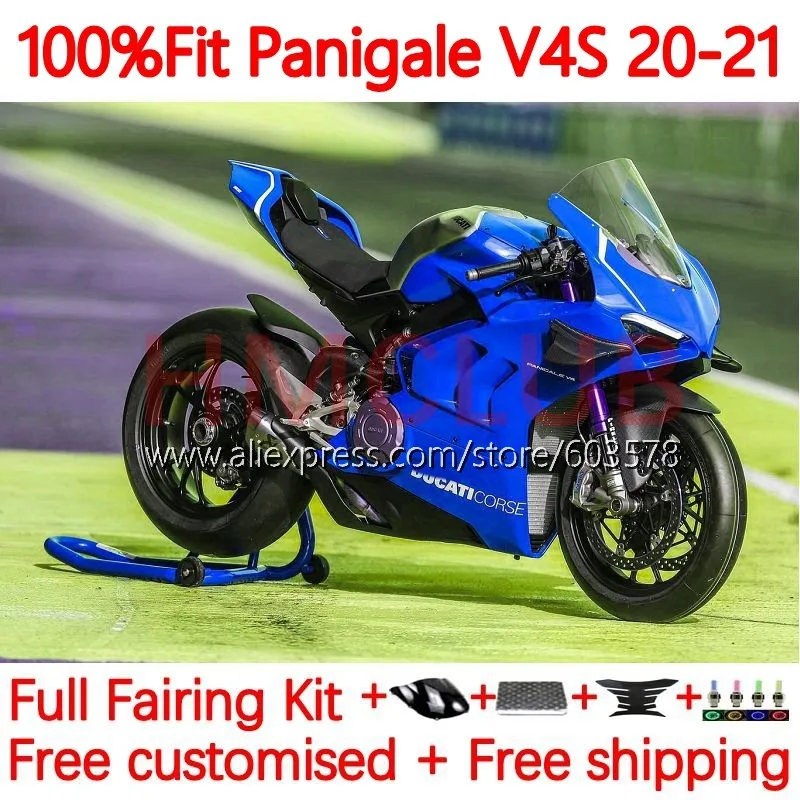 

100% подходит для корпуса OEM для DUCATI Panigale глянцевый синий V 4 V4 S R V4S V4R V4-S 20 21 V-4 S 2020 2021 Инжекционный обтекатель 168No.73