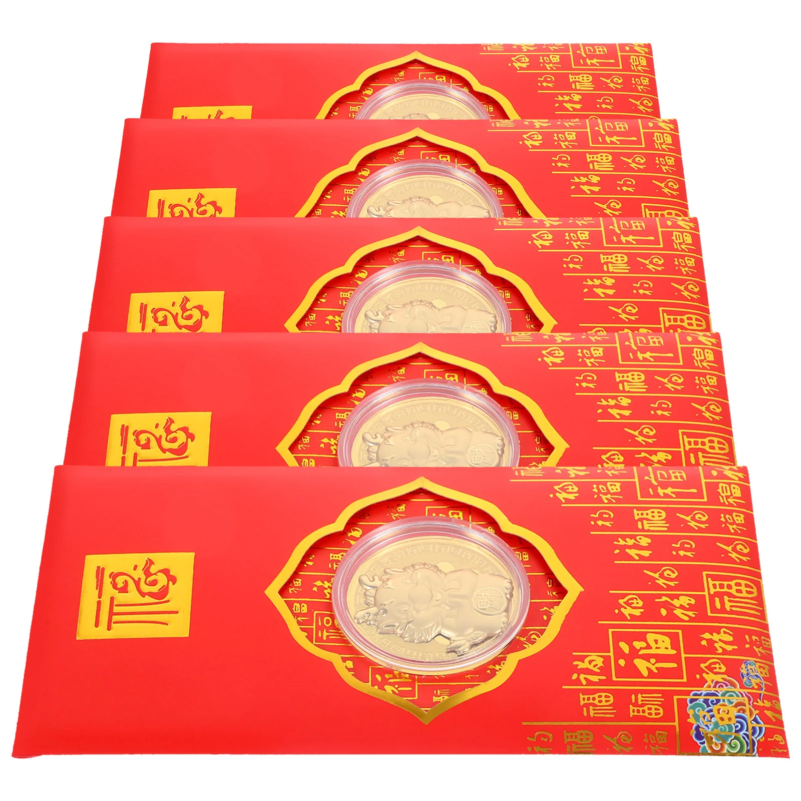 

5 Pcs Envelopes Chinese Red Gold Leaf Decorative Packet Traditional Pocket Festival Dragon Year New Packets