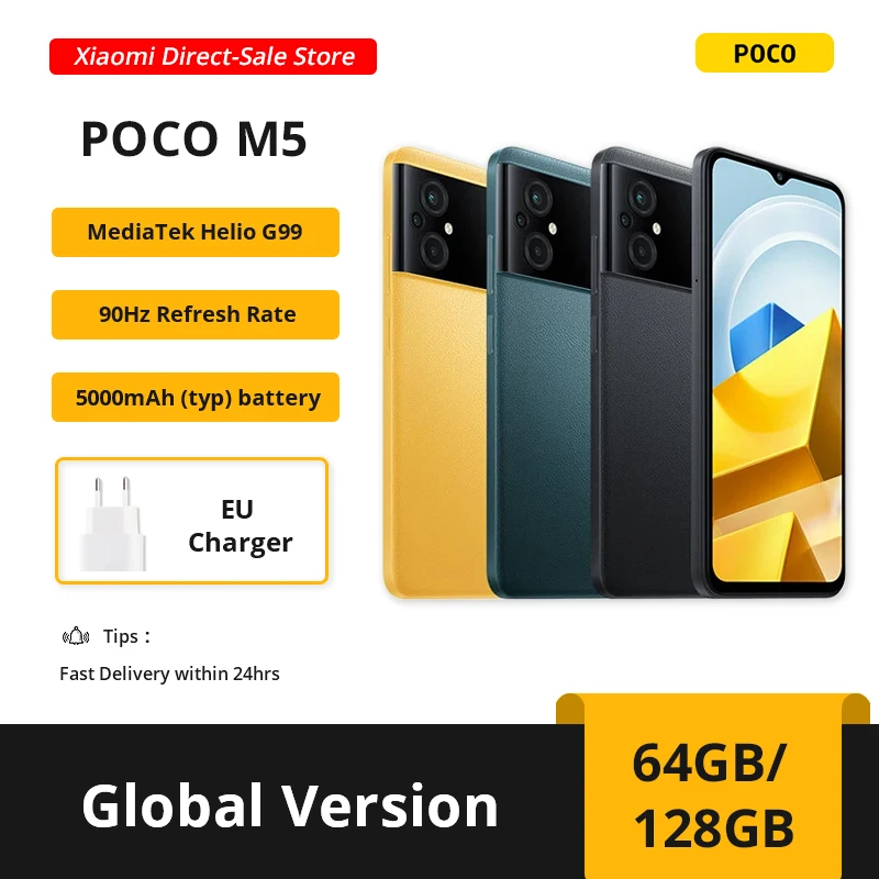 Global Version POCO M5 Smartphone 64GB/128GB NFC MTK G99 Octa Core 90Hz 6.58