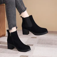 2022 New Chelsea Ankle Boots Black Platform Chunky High Heels Short Boots Trendy Side Zip Block Heels Thick Bottoms Woman Shoes