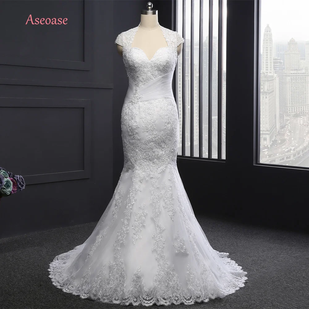 

Aseoase Real Photo Wedding Dresses Mermaid Sweetheart Tulle Appliques Boho Wedding Gown Bridal Dress Vestido De Noiva