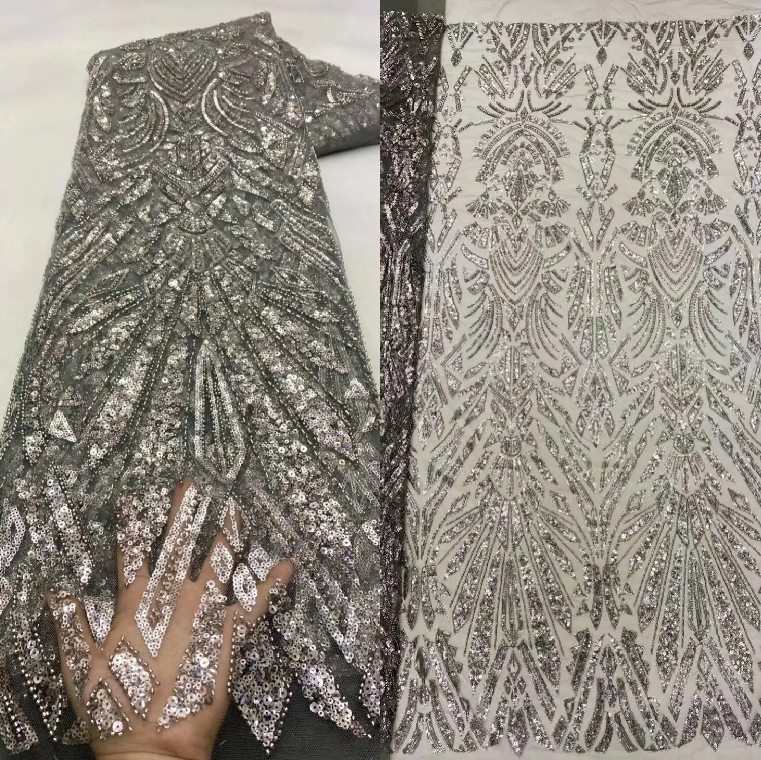 

Фатиновая кружевная ткань с бусинами, фатиновая сетка высокого качества для свадебного платья в нигерийском стиле