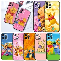 cute winnie the pooh for apple iphone 13 12 mini 11 xs pro max x xr 8 7 6 plus se 2020 5 capa black soft tpu phone case