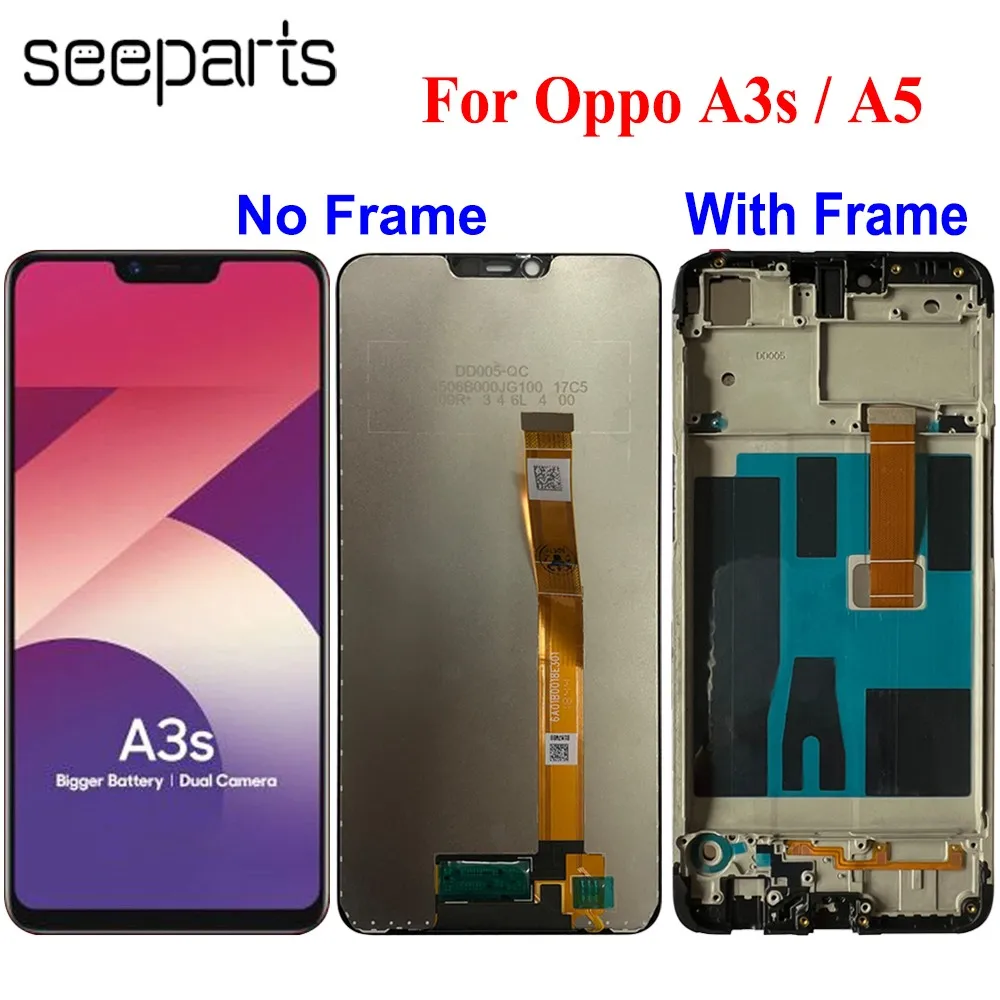 

Tested Well For OPPO A3S CPH1803 LCD Display Screen Touch Panel Digitizer sensor with frame Assembly For OPPO A5 Full Display
