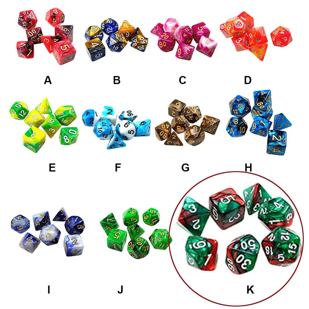 

Набор 2-цветных спиральных игральных костей 7 PC Polyhedral DND, игра в дракона