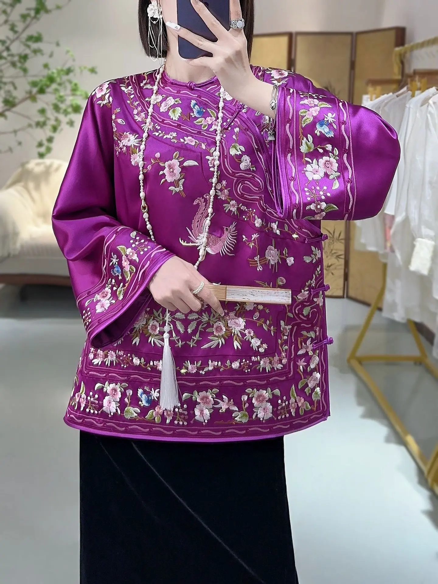 Новинка 2024 осенняя китайская фототкань полный Вышитый цветочный костюм Тан