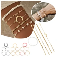 5pcssets bohemia combination bracelet for women gold color silver color moon rice beads chain bracelet set jewelry accessories