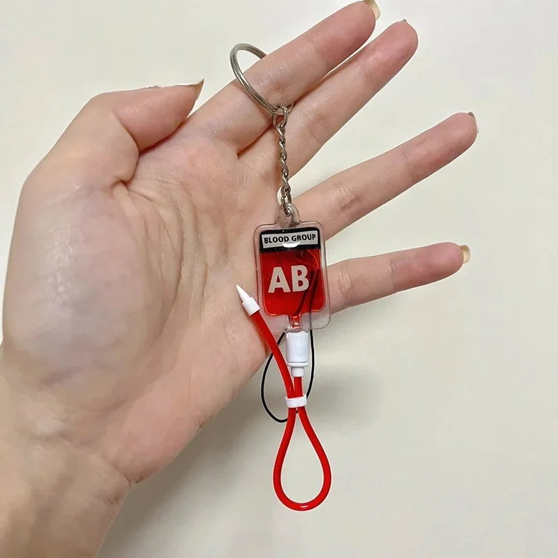 Blood Type A B O AB Pendant Keychain Halloween Blood Bag Phone Pendants DIY Jewelry Gift Charm Keyring Key Chain Accessories