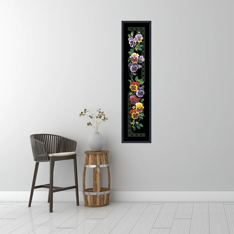 Продажа Набор для вышивки крестиком с изображением мака Анютины, 18ct, 14ct, 11ct, черная ткань