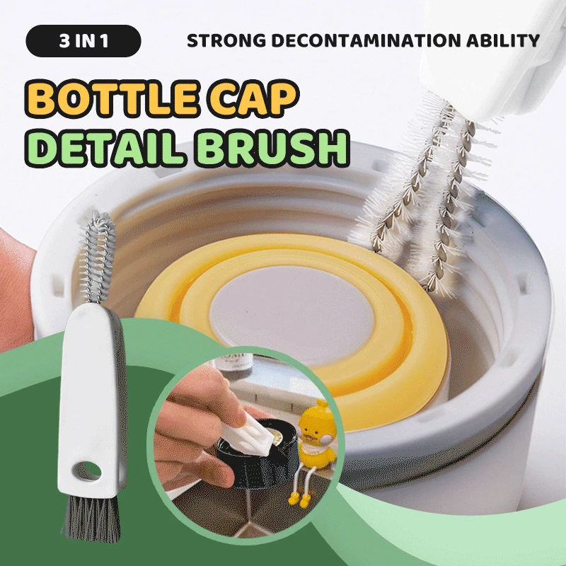 

3 In 1 Bottle Cap Detail Brush Portable Multifunctional Lunch Box Rubber Ring Groove Cleaning Brush Cup Cover Cleaning Brush
