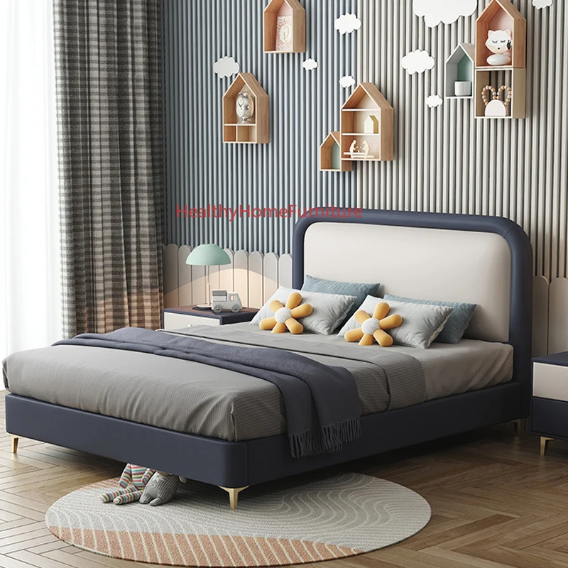 

Modern Children's Genuine Leather Bed for Children Bedroom Furniture