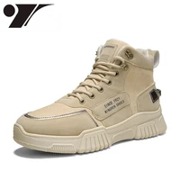 new 2021 high top boots brown casual boots mid calf lace up leather boots autumn and winter fashion mens shoes