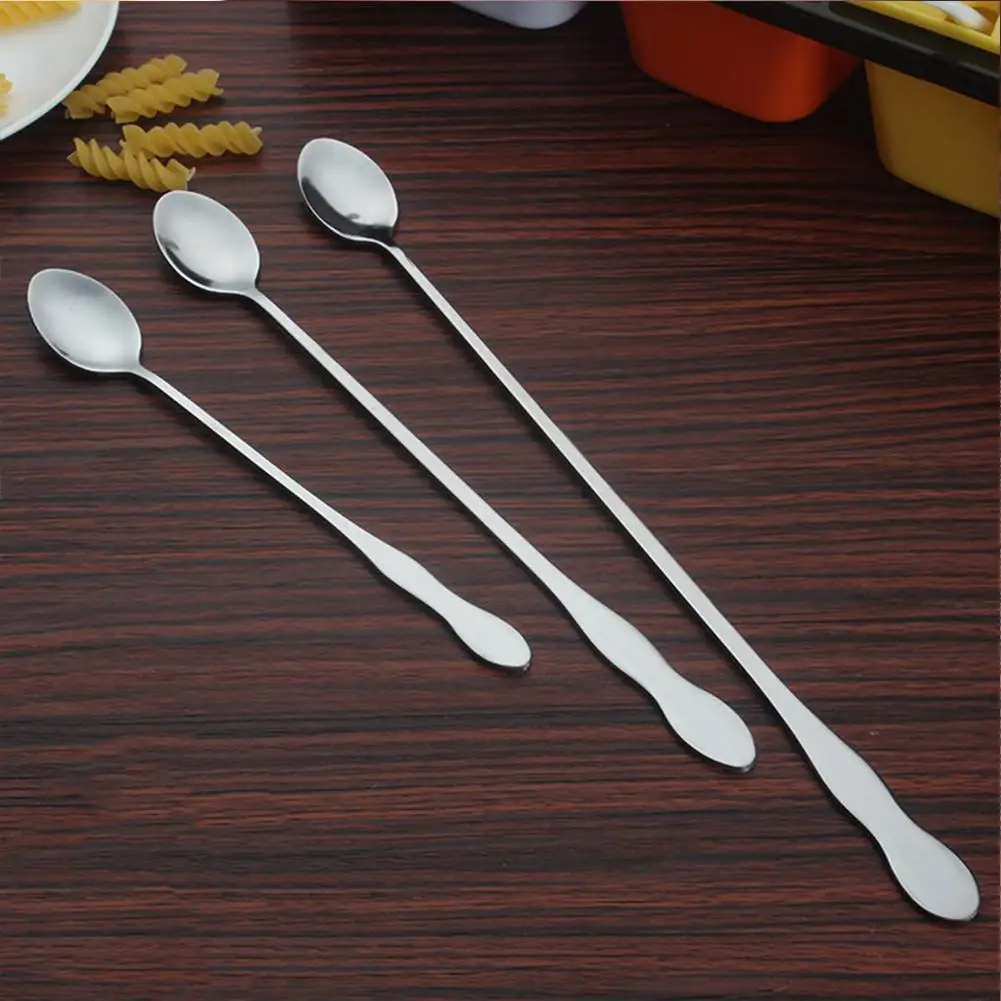 

Stainless Steel Long Handle Mixing Spoon Tea Coffee Ice Cream Dessert Round Head Spoons Tableware Kitchen Tools