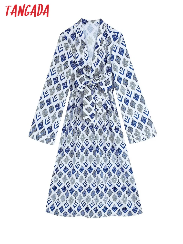 

Платье женское офисное с длинным рукавом-фонариком и принтом