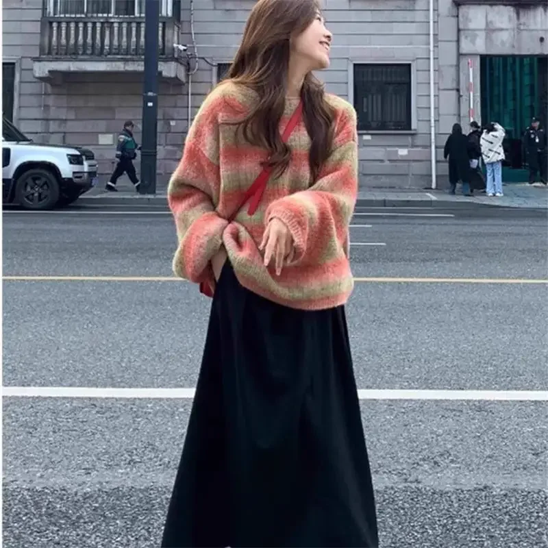 Миниатюрный вязаный топ женский возрастной модный свитер свободного покроя в