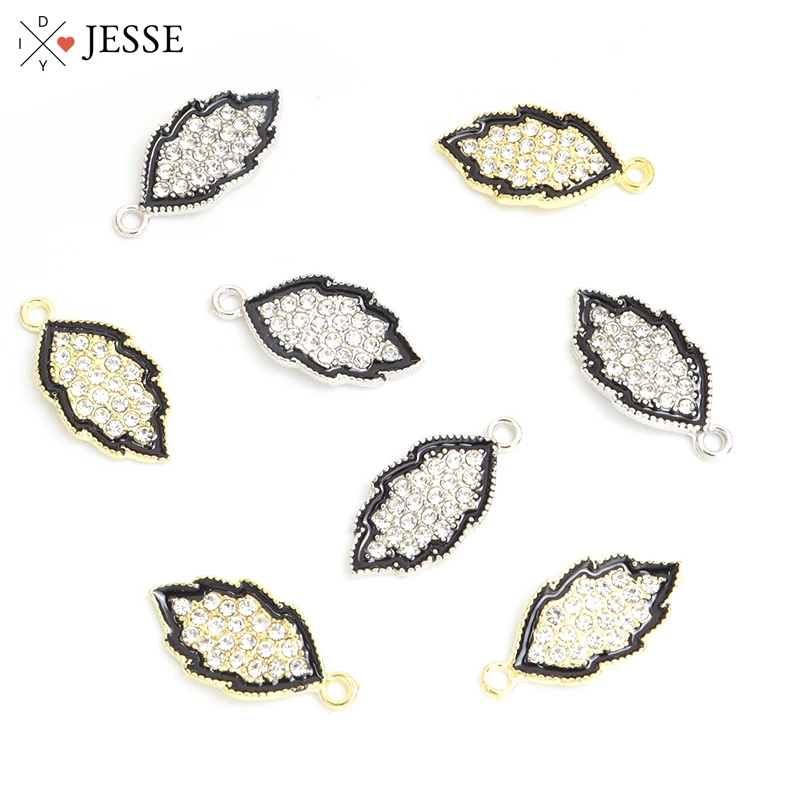 

10pcs Gold Silver Plated Metal Crystals Leaf Charms Enamel Rhinestones Tree Leaves Pendants For Handmade Jewelry DIY Accessories