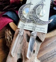 personality earrings silver moon natural irregular white quartz crystal pendant tassel long chain crystal pendant