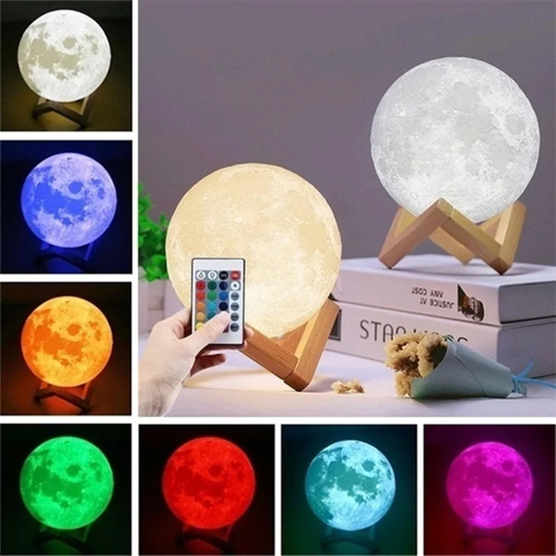 

3D Print Moon Lamp 16 Colors Change Night Light USB/Battery Powered Moon Lamp Children's Gift Lights Night Lamp for Home
