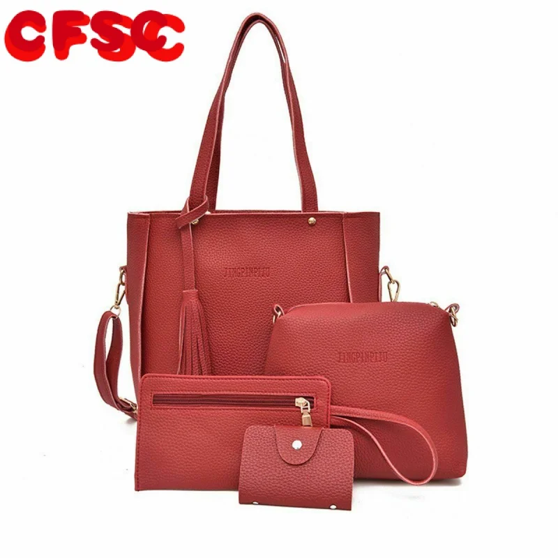 

4 PCS/Set Women Leather Shoulder Bag Handbag Satchel Clutch Coin Purse Lot Women Tote Bag Cross Body Messenger Bags Handbag