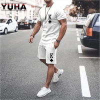 yuha summer mens short sleeved sports suit set 3d trend printing t shirt suit sportswear digital printing 2 piece clothing