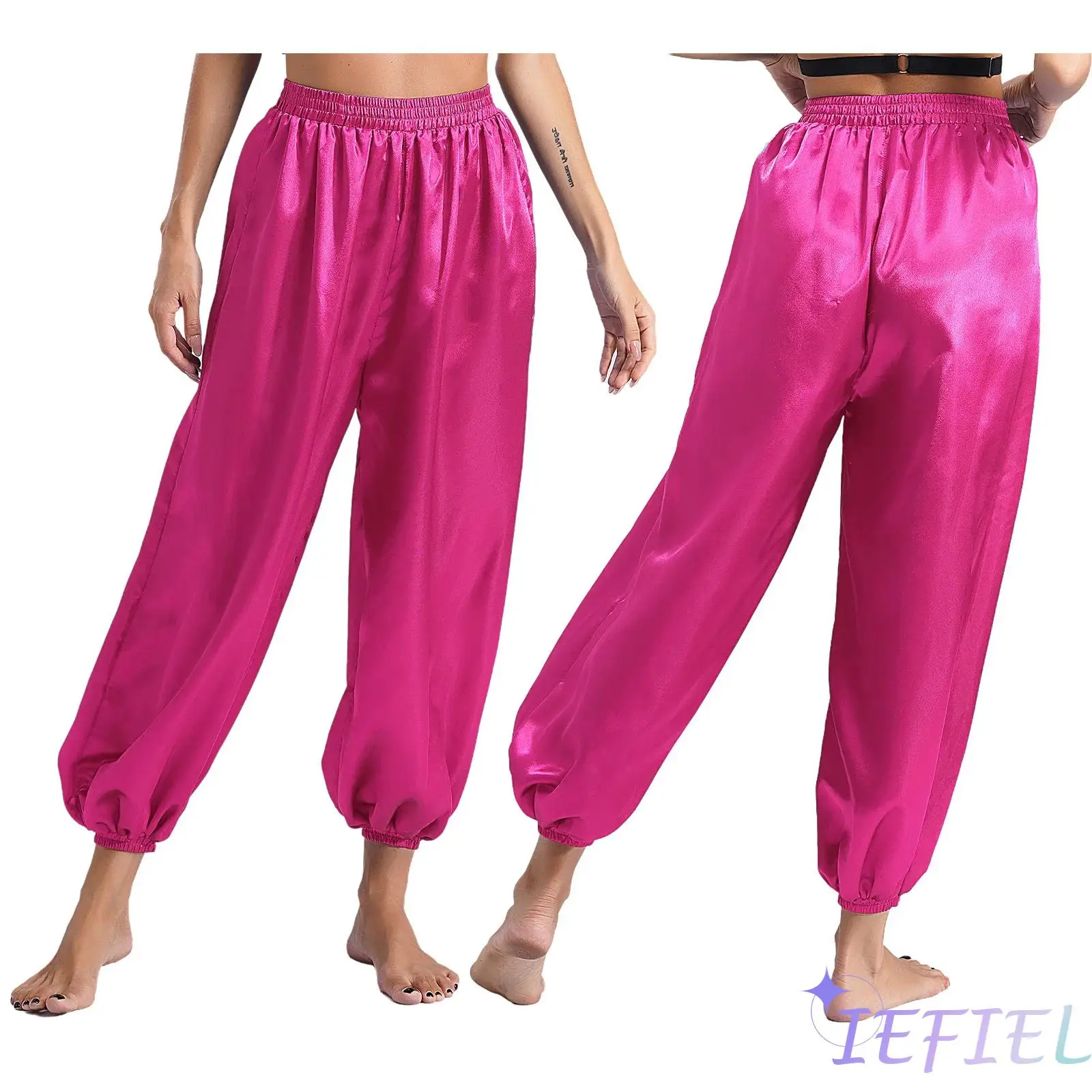 Брюки-шаровары для танца живота повседневные свободные однотонные атласные