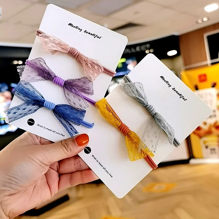 

Korean Style Fresh Bowknot Hair Band Colorful Lace Ribbon Hair Rope for Girls Student Hair Rings Headdress Elastic Hair Ornament