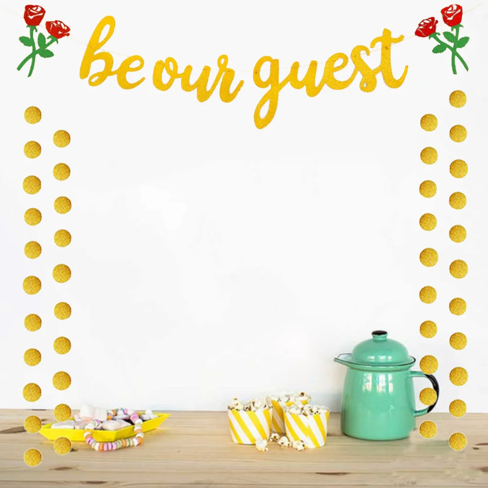 

Engagement Rose Decor Banner Be Our Guest Round Piece Hanging Banner for Single Party Engagement Wedding (1 String Roses To Be