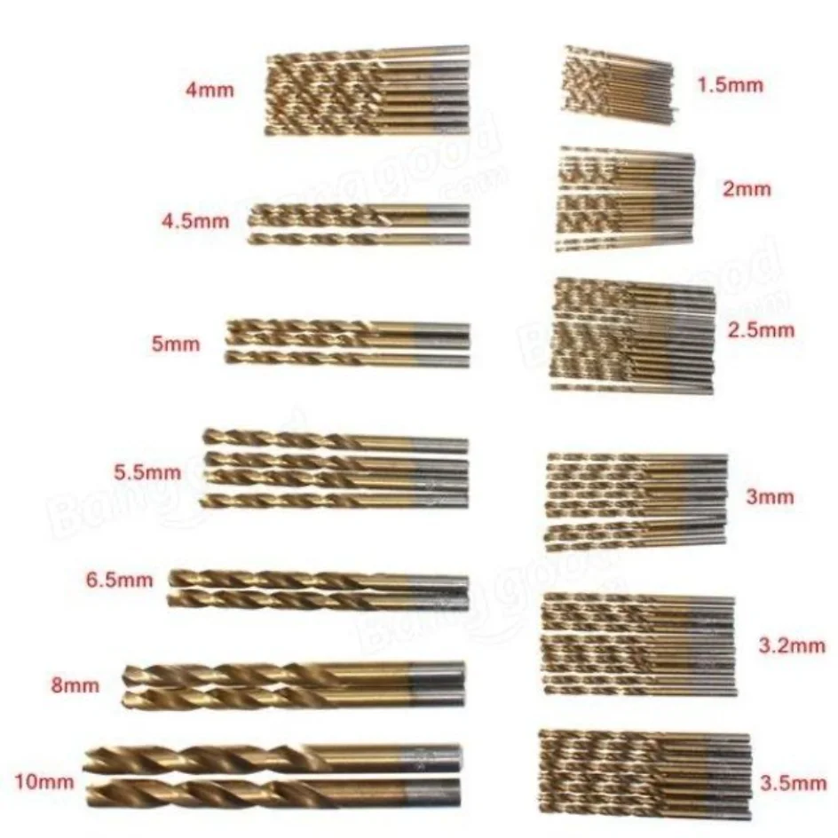 

TEBAK 99pcs 1.5mm - 10mm Titanium Coated Drill Bit Set High Speed Steel Manual Twist Drill Bits HT2386