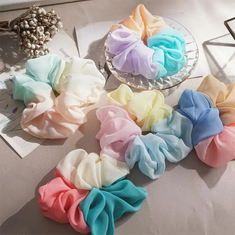 

Ice Cream Color Rainbow Large Intestine Hair Ring Rainbow Organza Scrunchies Handmade Ponytail Holder Hair Tie Hair Accessories