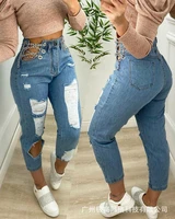 summer 2022 new hot womens trousers chicken eye zipper hollow jeans