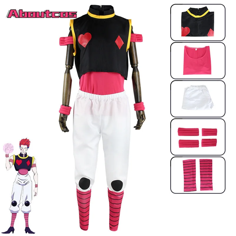

Aboutcos Anime HUNTER X HUNTER Hisoka Cosplay Costume Full Set Suit Unisex Phantom Troupe Cos Uniform Halloween Cosplay Outfits