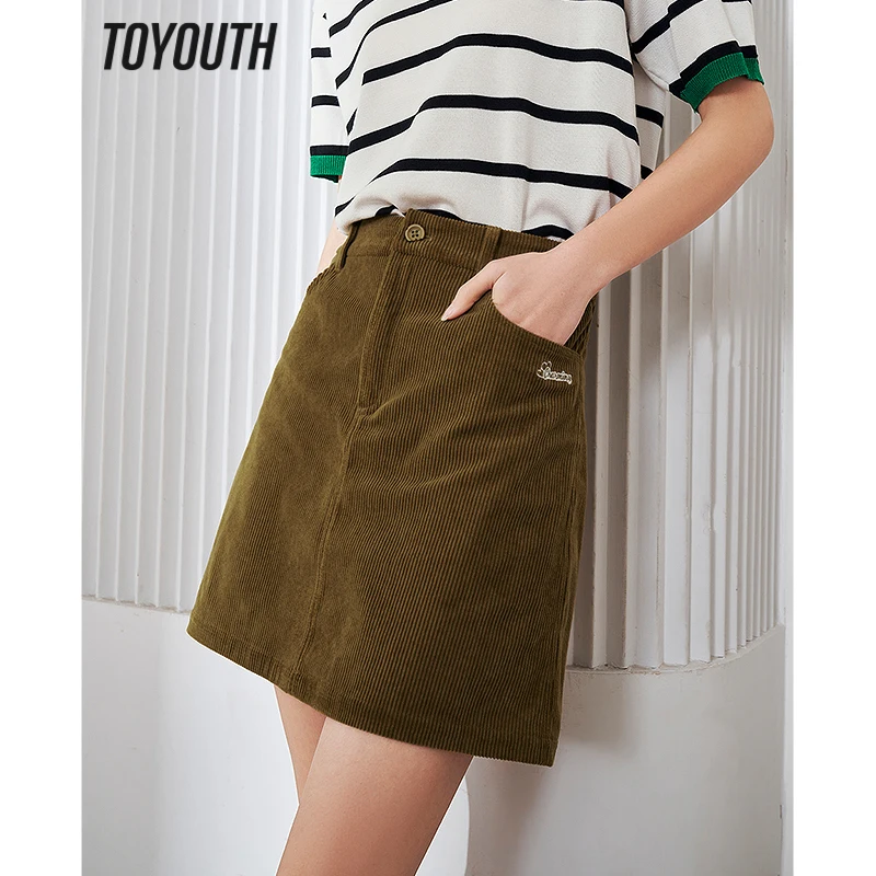 

Toyouth Women Corduroy Skirt 2023 Summer A Line High Waist Loose Embroidery Mustard Yellow Y2K Fashion Chic Casual Miniskirt