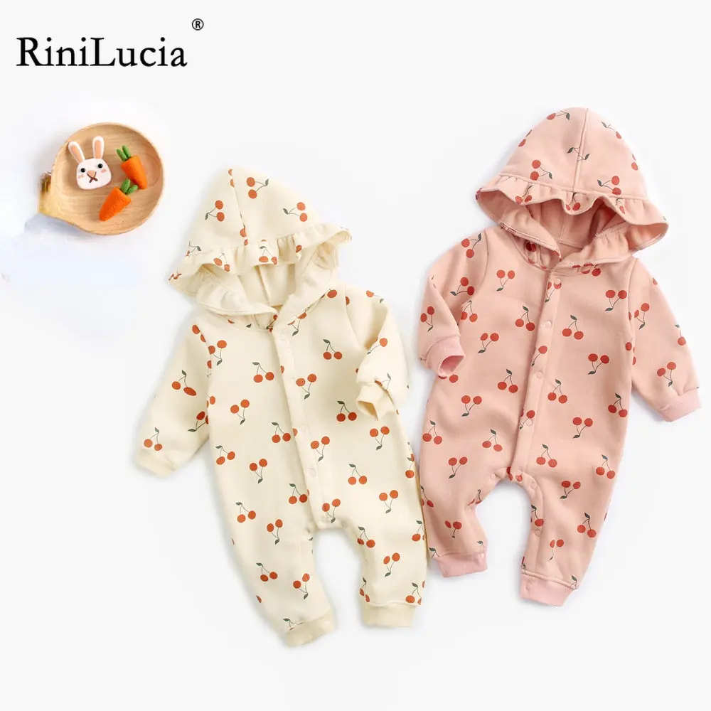 

RiniLucia Newborn Kid Baby Girls Autumn Winter Clothes Printed Long Sleeve Romper Hooded Sweet Cotton Jumpsuit Baby Clothing