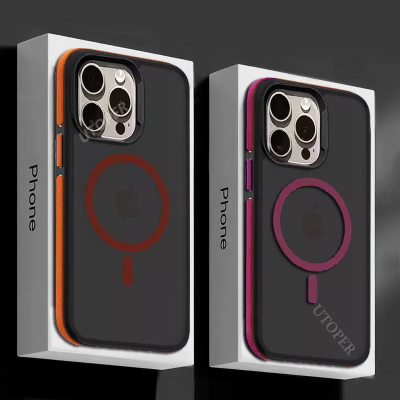 Магнитный Роскошный Матовый Прозрачный чехол с беспроводной зарядкой для iPhone 15 14