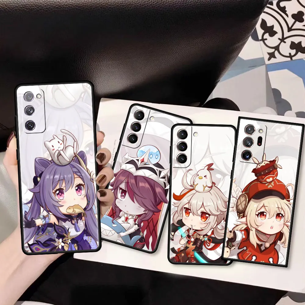 

Black Phone Case For Samsung Galaxy S20FE S21Ultra S22 S9 S8Plus Silicone Funda S10Lite Shell Cover Genshin Impact Anime Figure