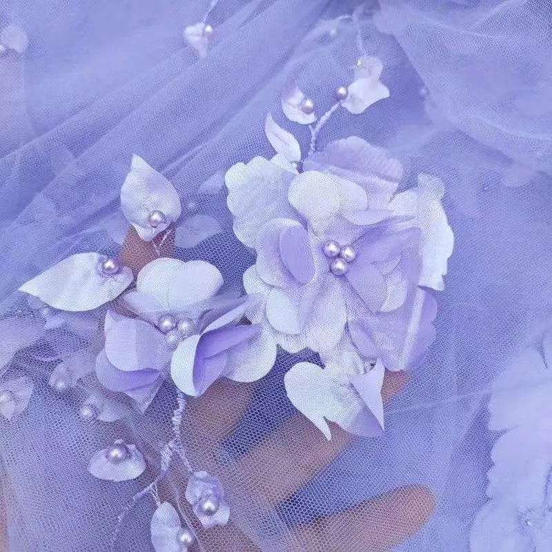 Свадебное платье сетчатая кружевная ткань с объемными бусинами и цветами 2021 | Дом