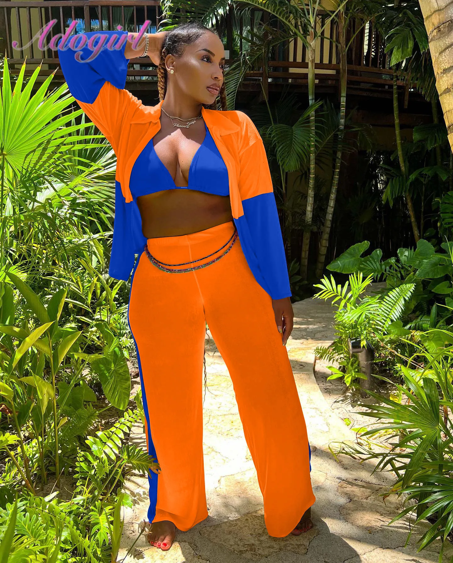 

Женский спортивный костюм для активного отдыха, комплект из трех предметов, Кардиган с длинным рукавом, верхняя одежда, штаны с широкими шта...