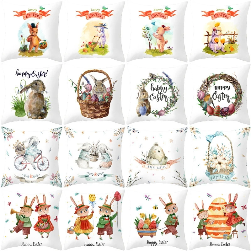 

45x45CM Polyester Pillowcase Easter Cartoon Bunny Print Cushion Cover