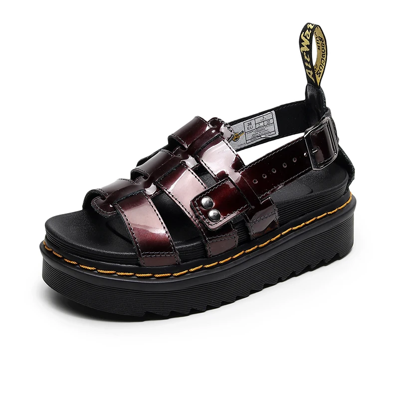 

2021 Summer Black Leather Gladiator Sandals For Women Three Buckle Platform Female Sandals Street Style Flat Roman Women's Shoes