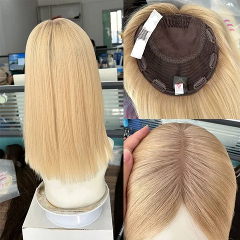 Индивидуальный шёлковый Топпер 613 блонд Омбре цвет прямые волосы Топпер европейские натуральные человеческие волосы Топпер для женщин 14-26 дюймов Длина
